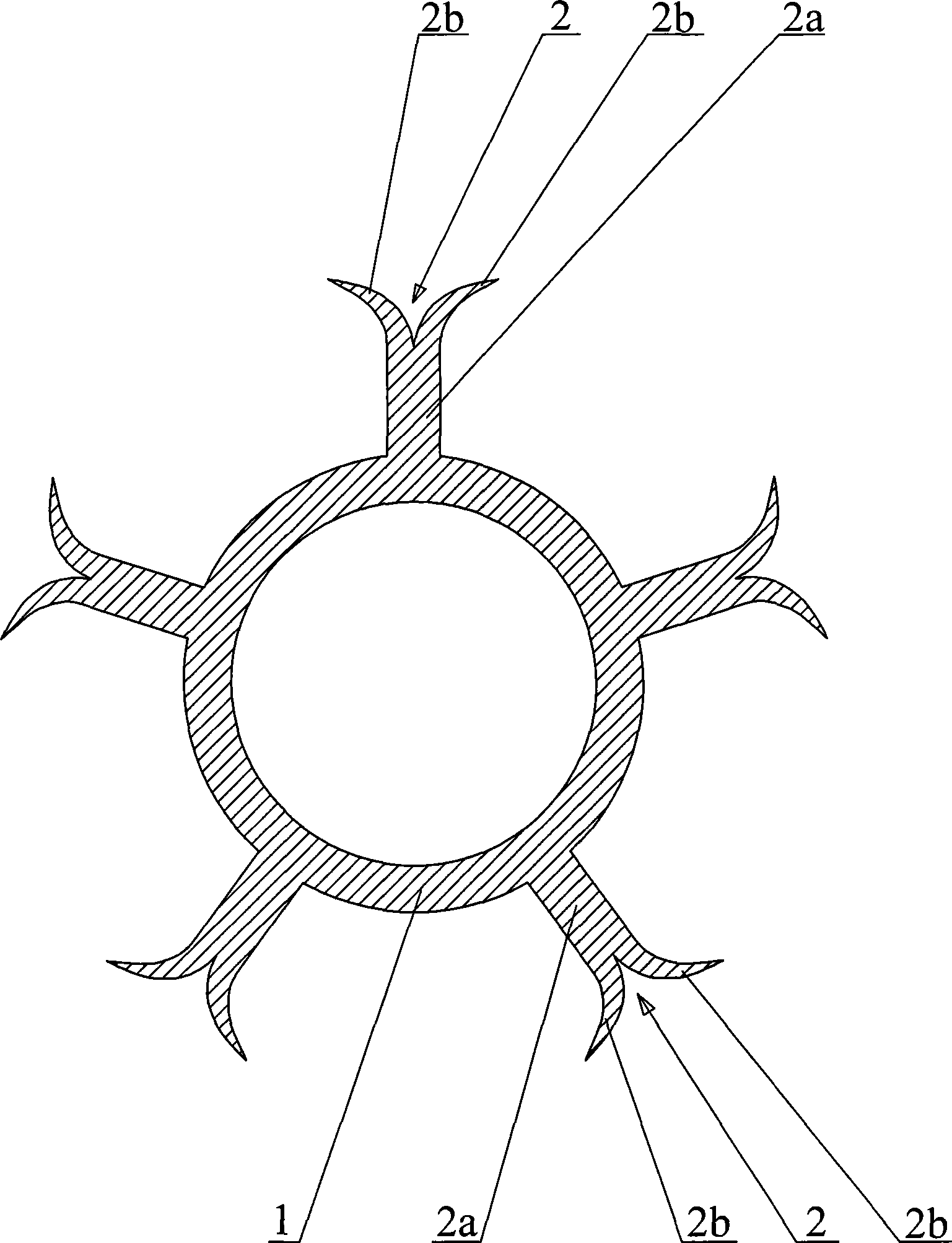 Rotating flexible shaft supporting tube with supporting vane having Y-shaped section