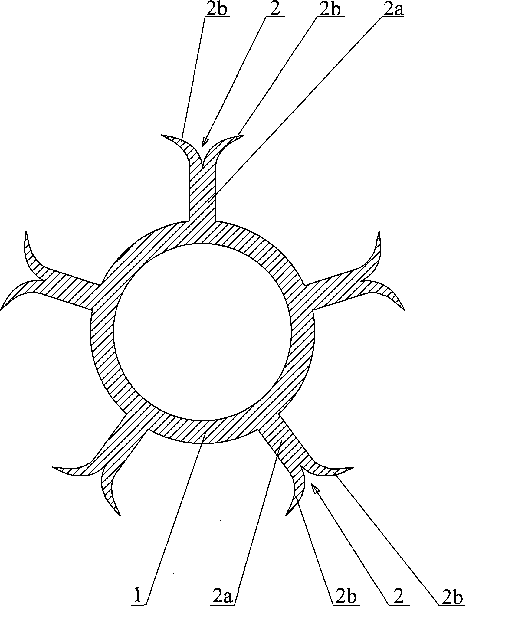 Rotating flexible shaft supporting tube with supporting vane having Y-shaped section