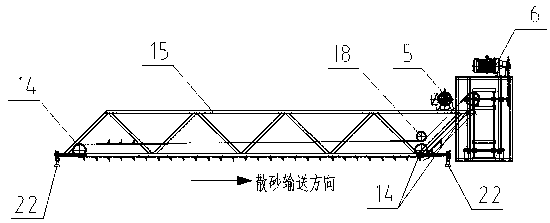 Track-type loose sand transferring device capable of ascending and descending freely and using method of track-type loose sand transferring device