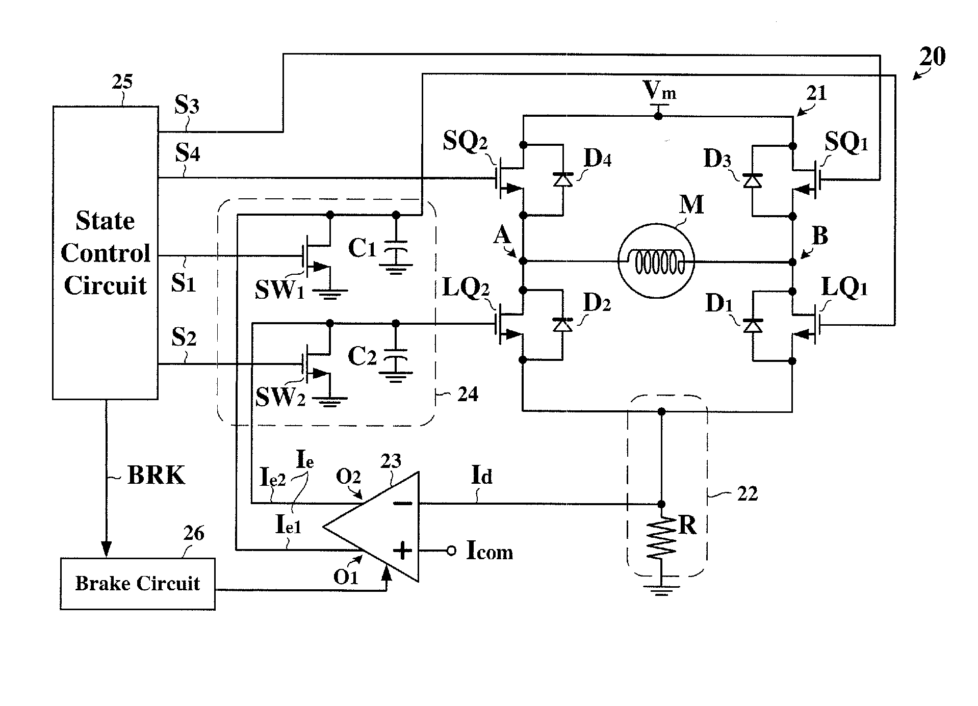 Motor control circuit for supplying a controllable driving current