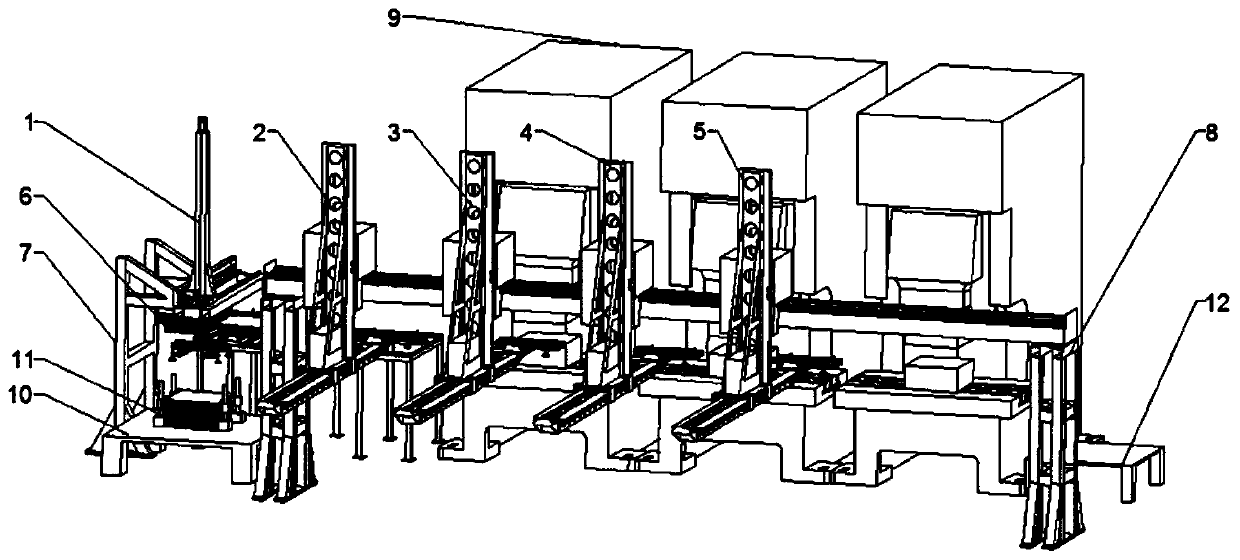 Line connection type automatic loading and unloading system of open press machine and application thereof