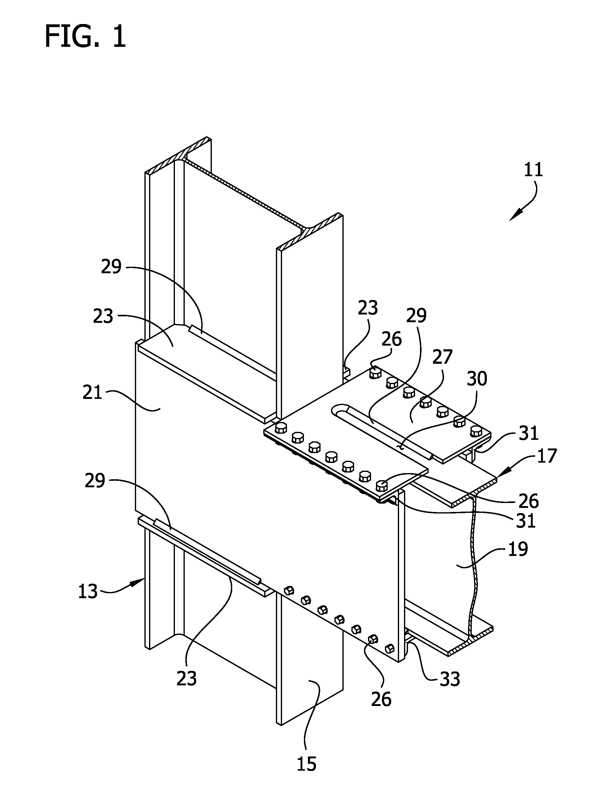 Gusset plate connection in bearing of beam to column