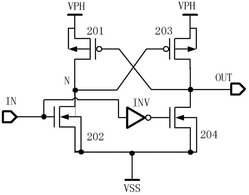 A positive high voltage level conversion circuit