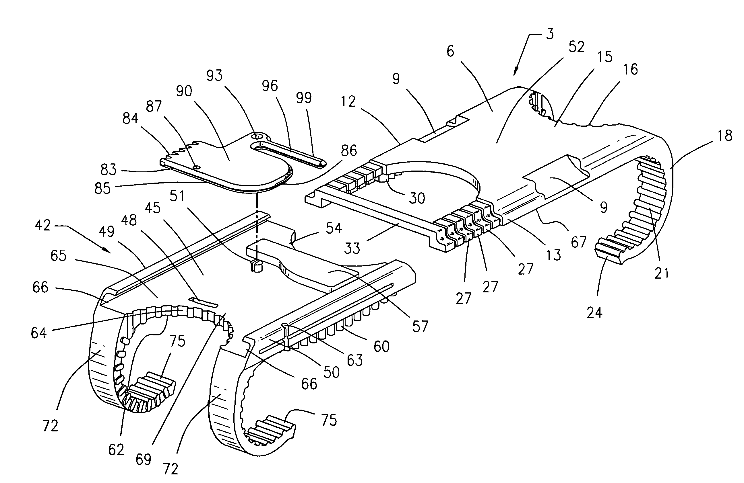 Surgical device for capturing, positioning and aligning portions of a severed human sternum