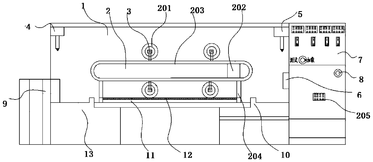 Testing device and method for testing durability of ultrathin wearing layer in tunnel