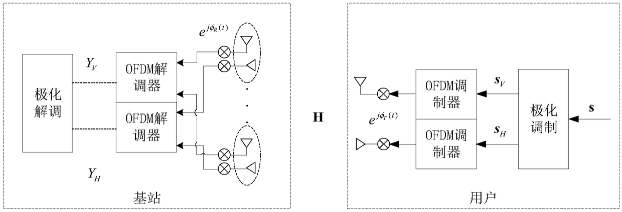 Polarization modulation based phase noise elimination method in massive MIMO-OFDM (Multiple Input Multiple Output-Orthogonal Frequency Division Multiplexing) uplink system