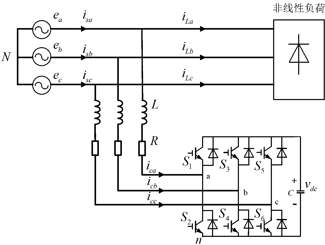 Saturated switching control method for three-phase parallel active power filter