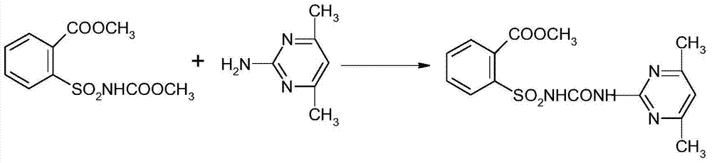 Synthetic method of 2-(4, 6-dimethyl pyrimidine-2-base amino formyl amino sulfonyl) methyl benzoate