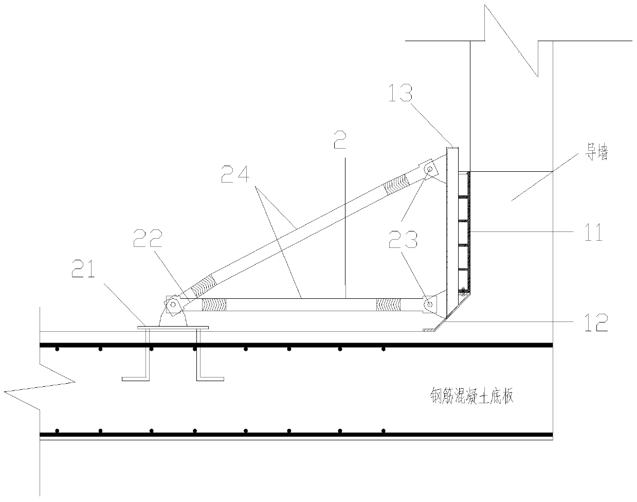 Underground finite space fertilizer-tank-free structure side wall large steel formwork system and construction method