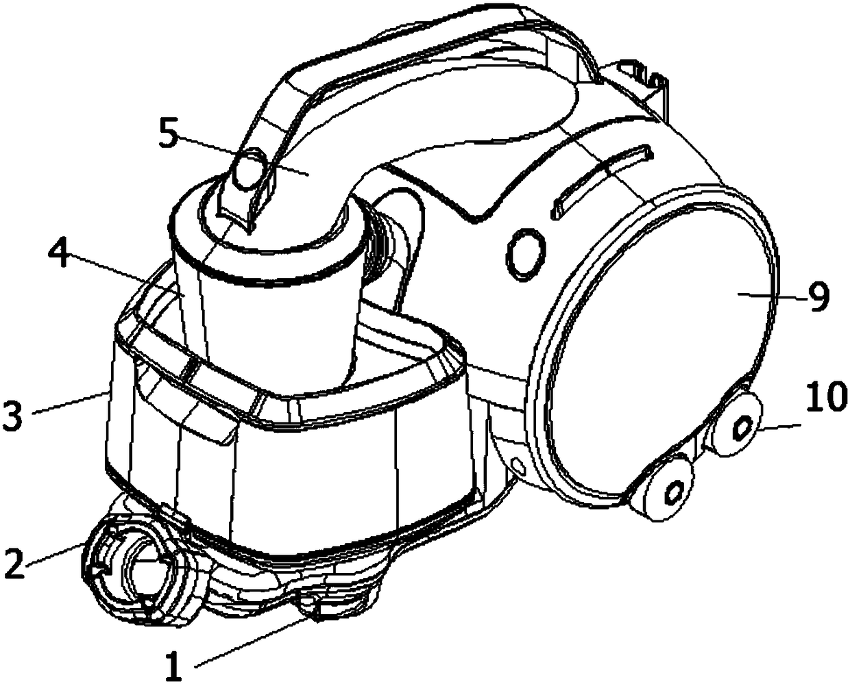 Shock-absorbing structure for vacuum cleaner and horizontal vacuum cleaner