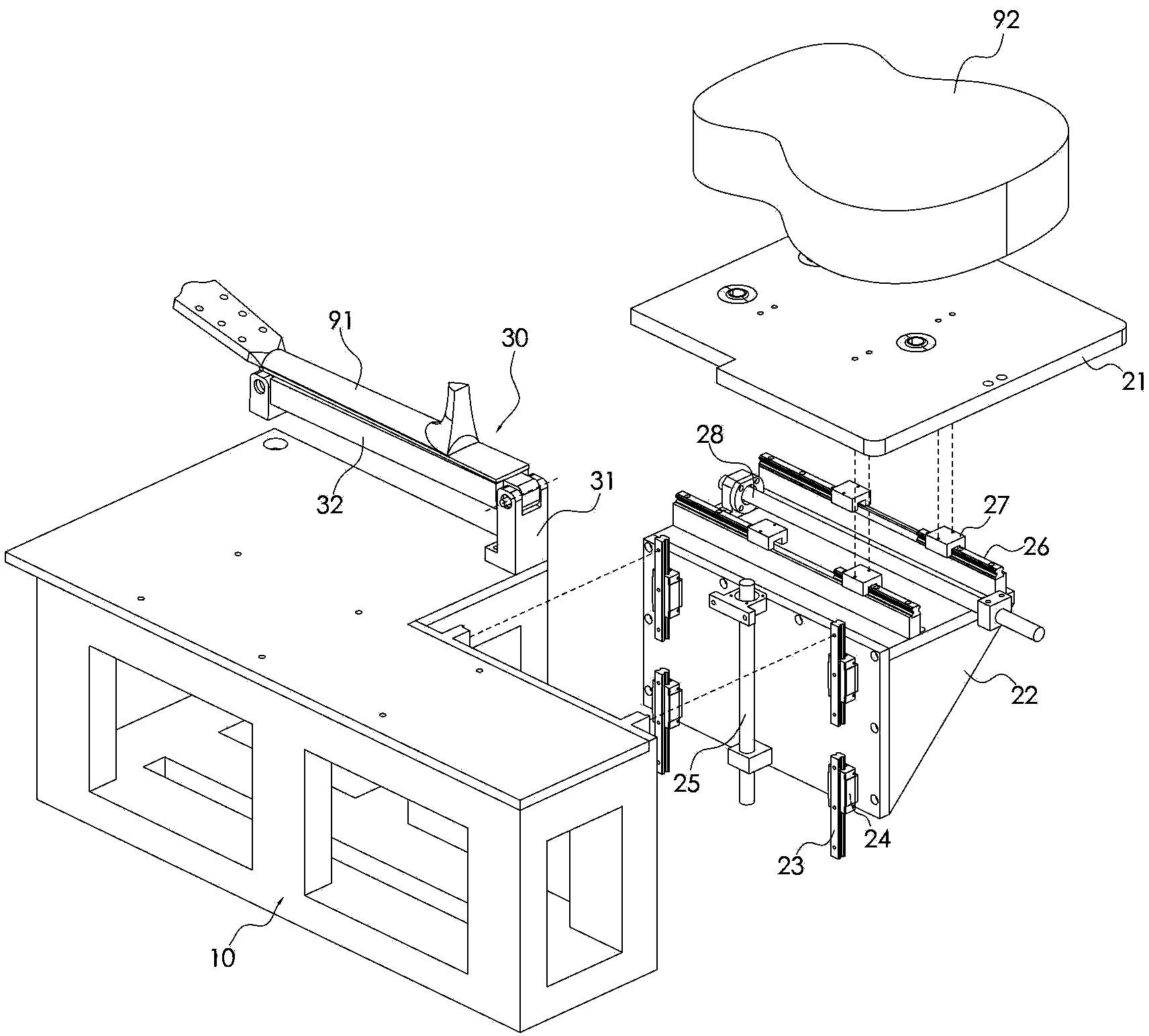 Cutting device for processing butt joint between guitar neck and upper end of guitar case