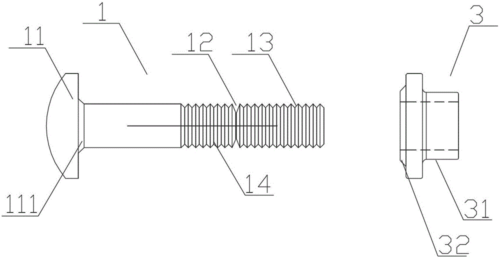 An anti-displacement riveting bolt and connection structure