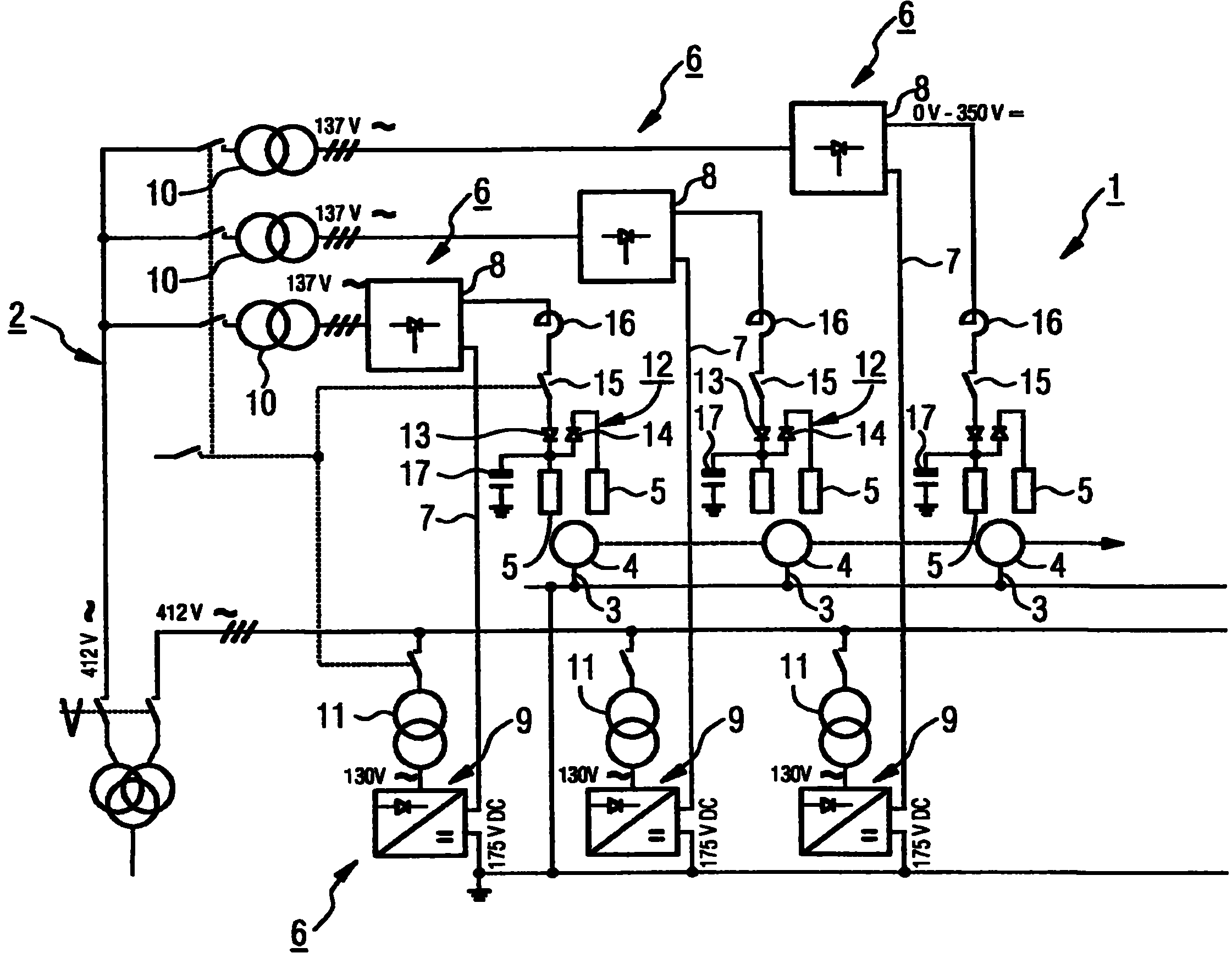Power control device of a power network of an electrochemical coating facility