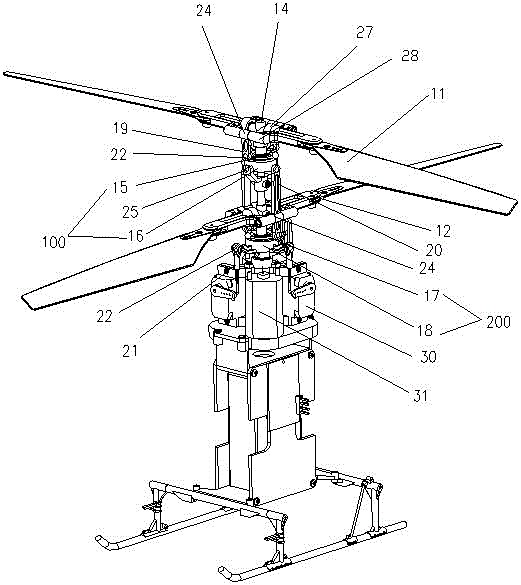 Coaxial double-rotor helicopter core and helicopter