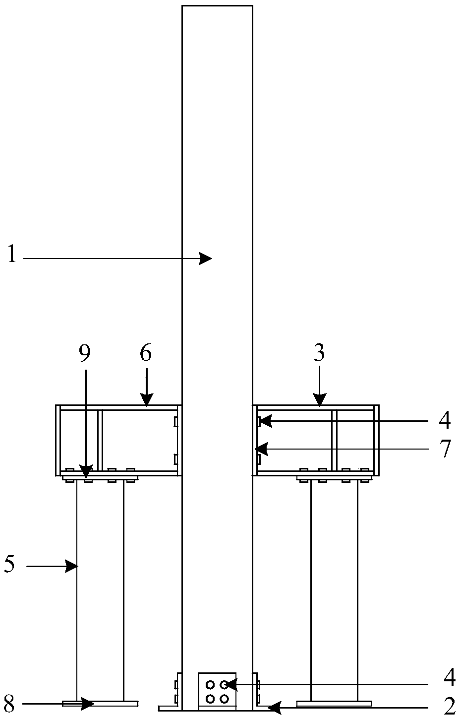 L-shaped member connecting column base node with additional lateral-resistance shearing wall and functions recoverable after earthquake