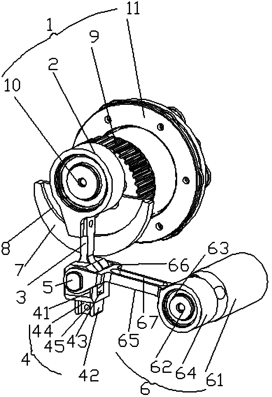 Machine head cutter swing arm and connection rod device