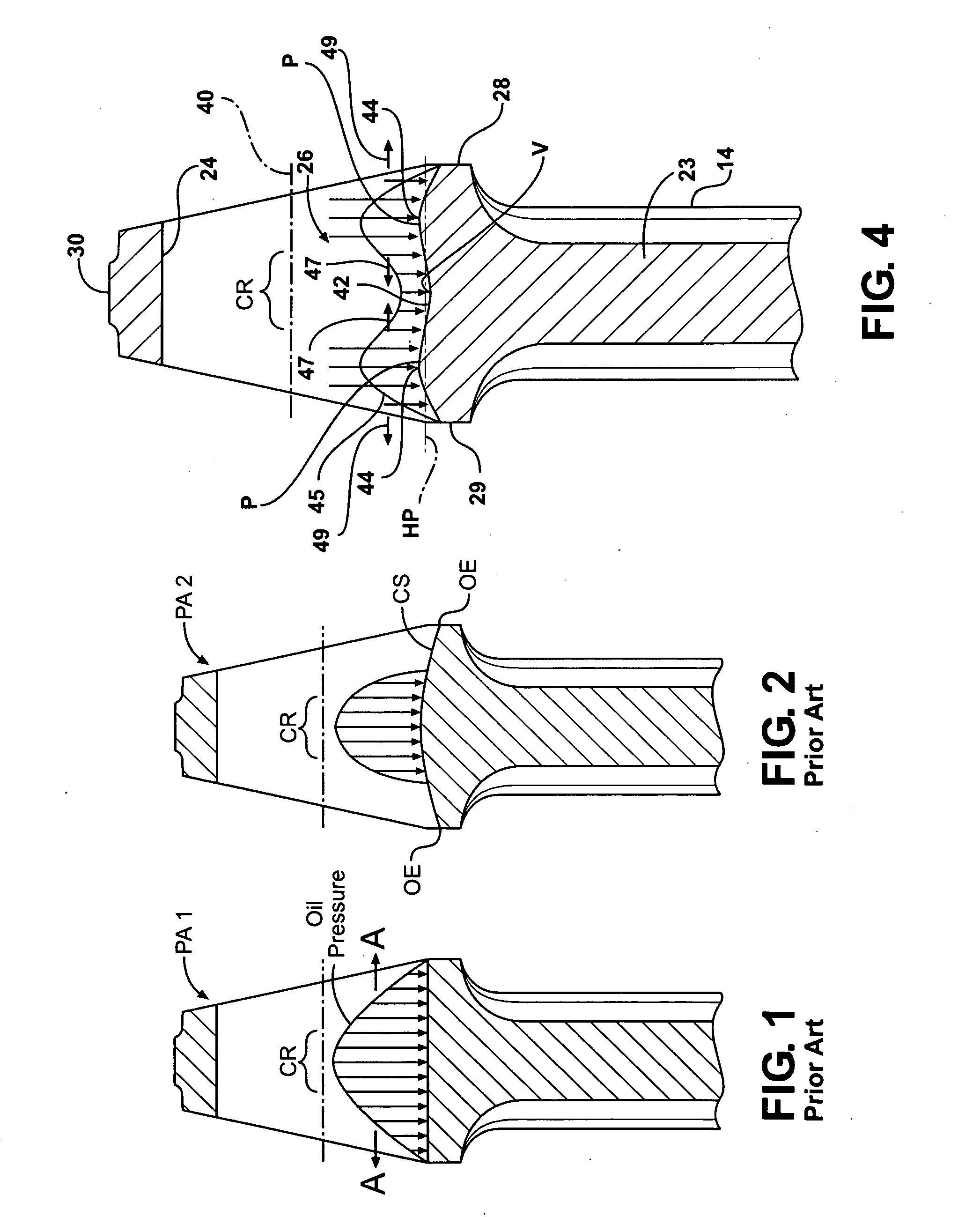 Piston assembly and connecting rod having a profiled wrist pin bore therefor