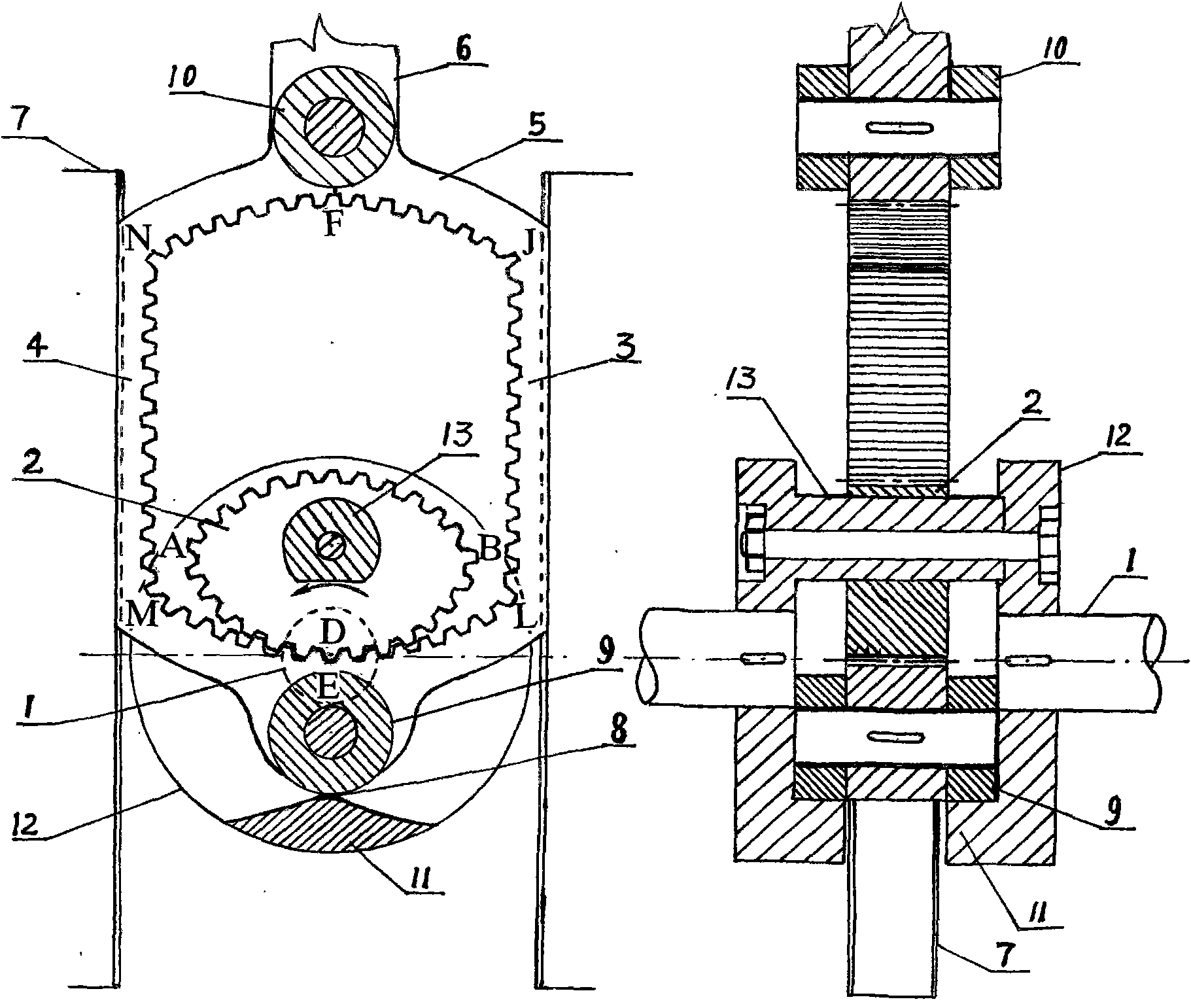 Gear rack reciprocating motion mechanism and engine thereof