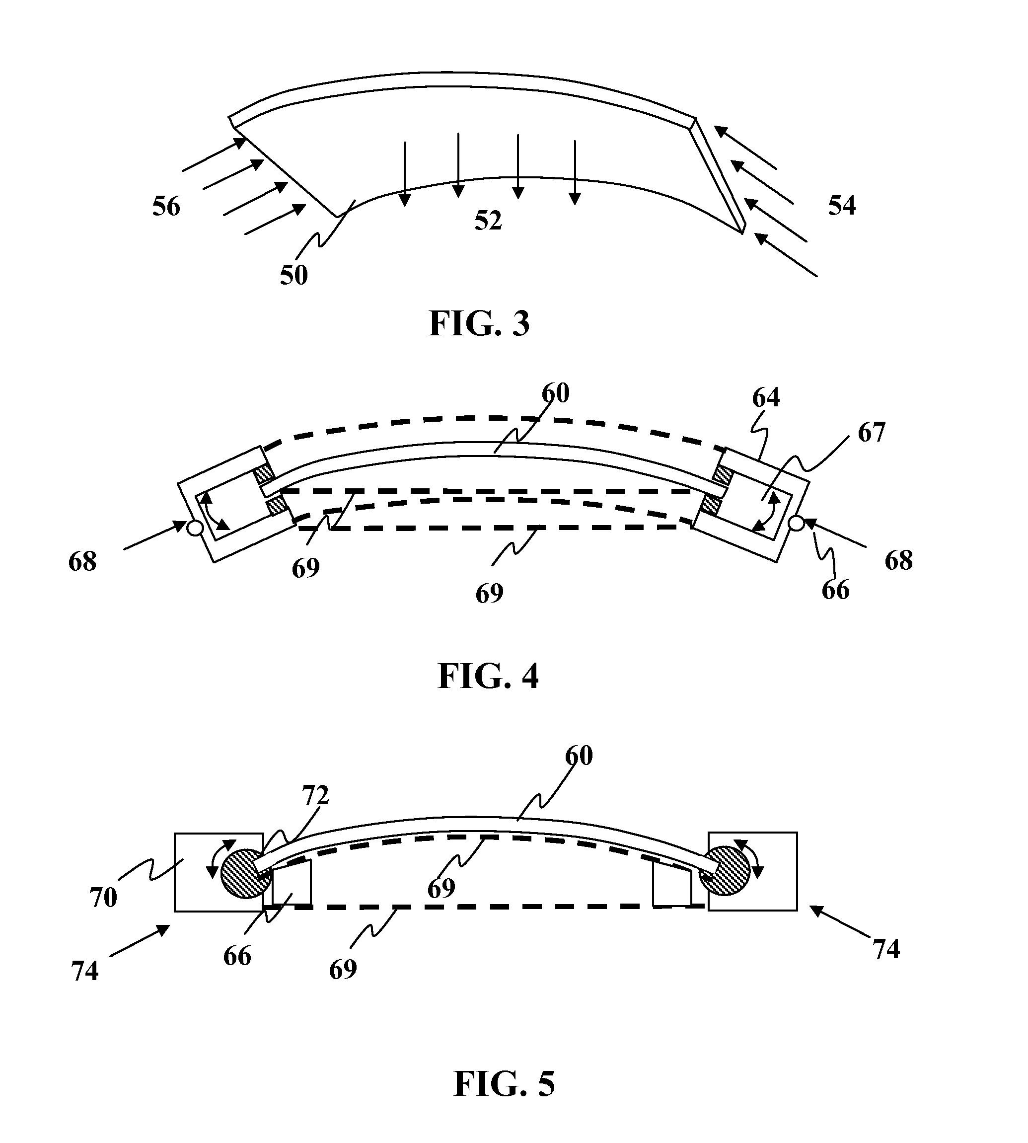 Compression or arched mounting of solar panels
