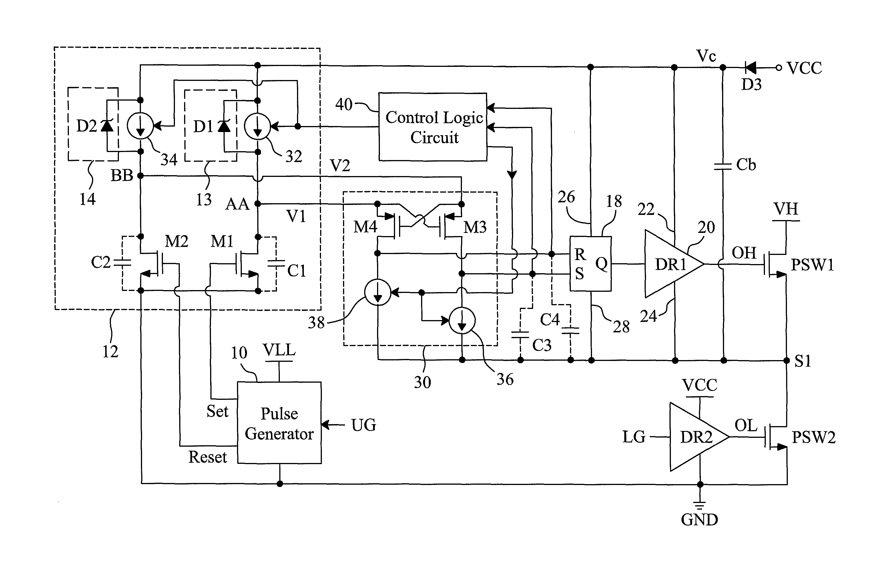 Configuration and method for improving noise immunity of a floating gate driver circuit