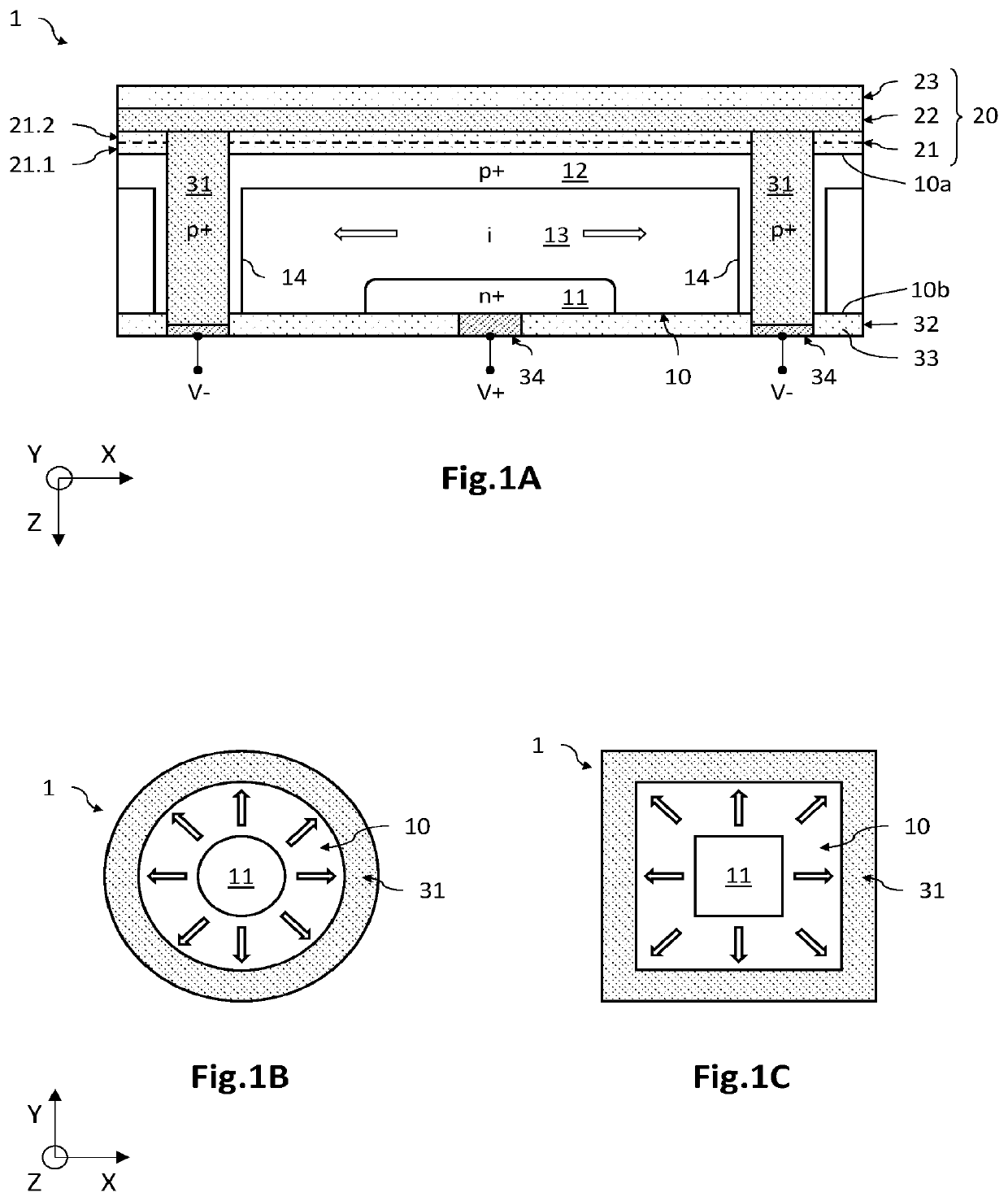 Process for fabricating at least one tensilely strained planar photodiode