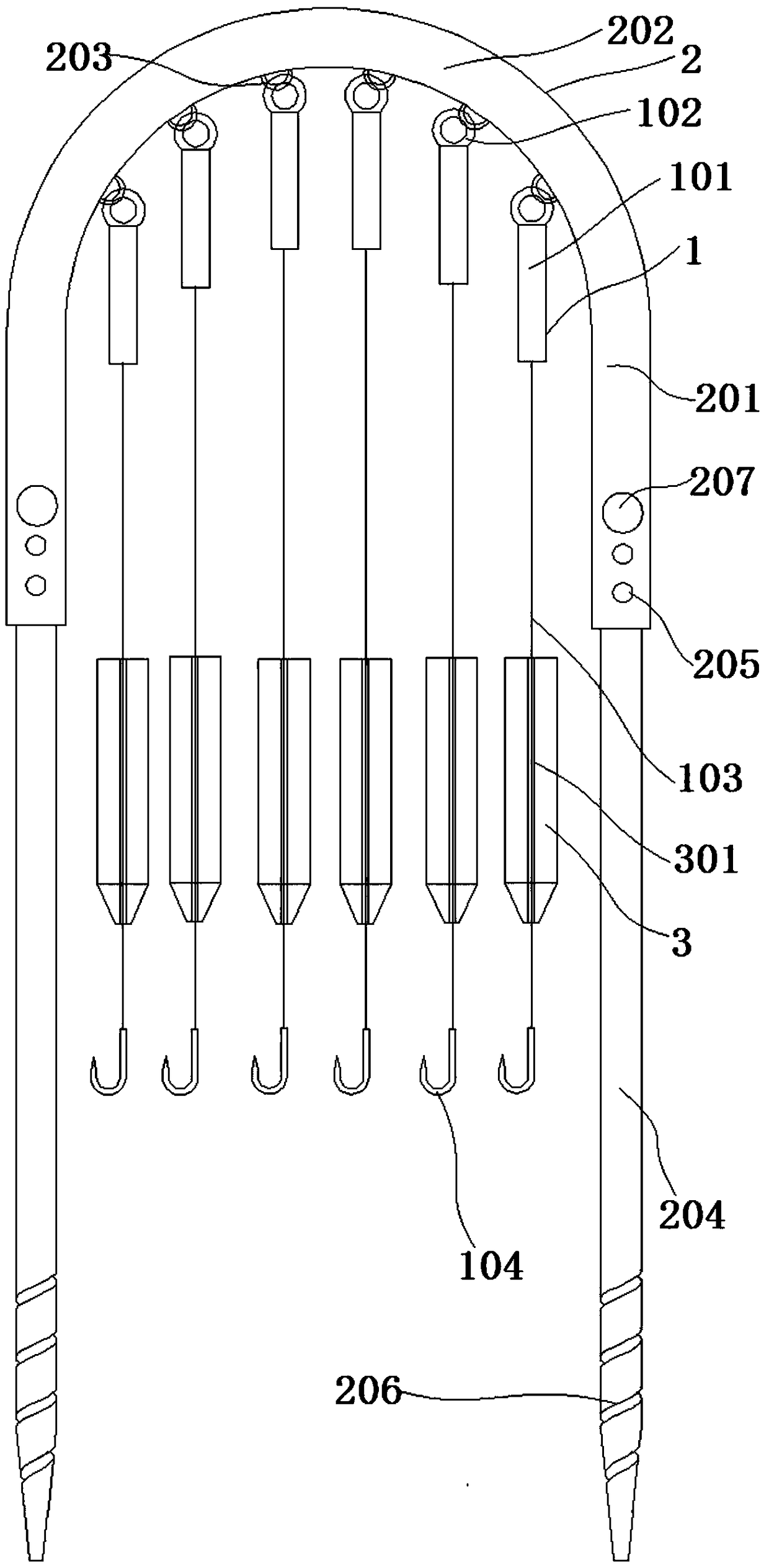 Fishing tackle making caught fish unlikely to escape and used for automatic fishing