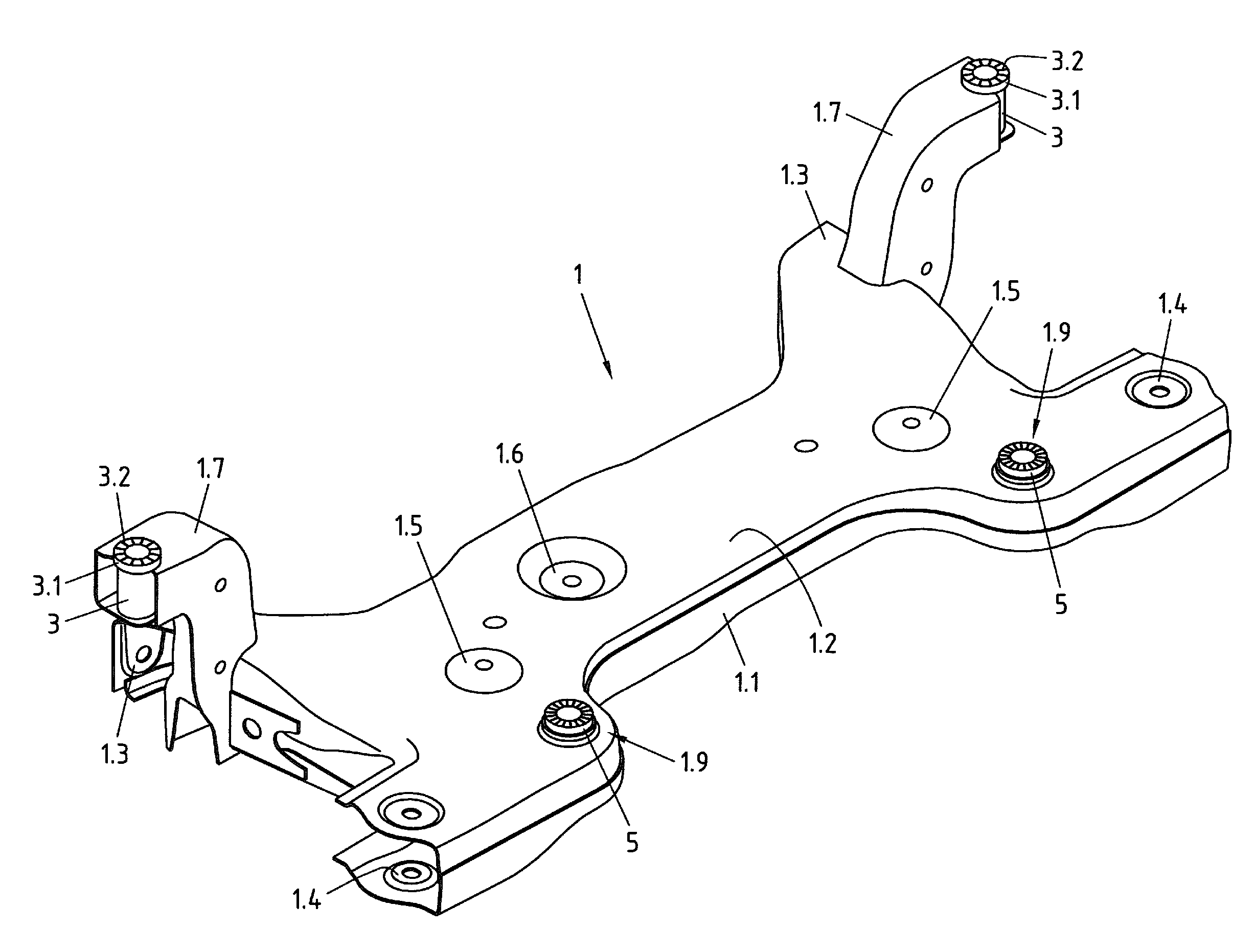 Subframe For a Motor Vehicle, In Particular a Front Axle Subframe, and Bodywork Comprising such a Subframe