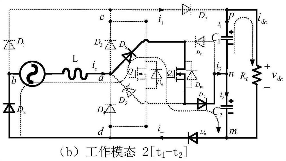 Single-phase two-transistor five-level rectifier based on hybrid h-bridge