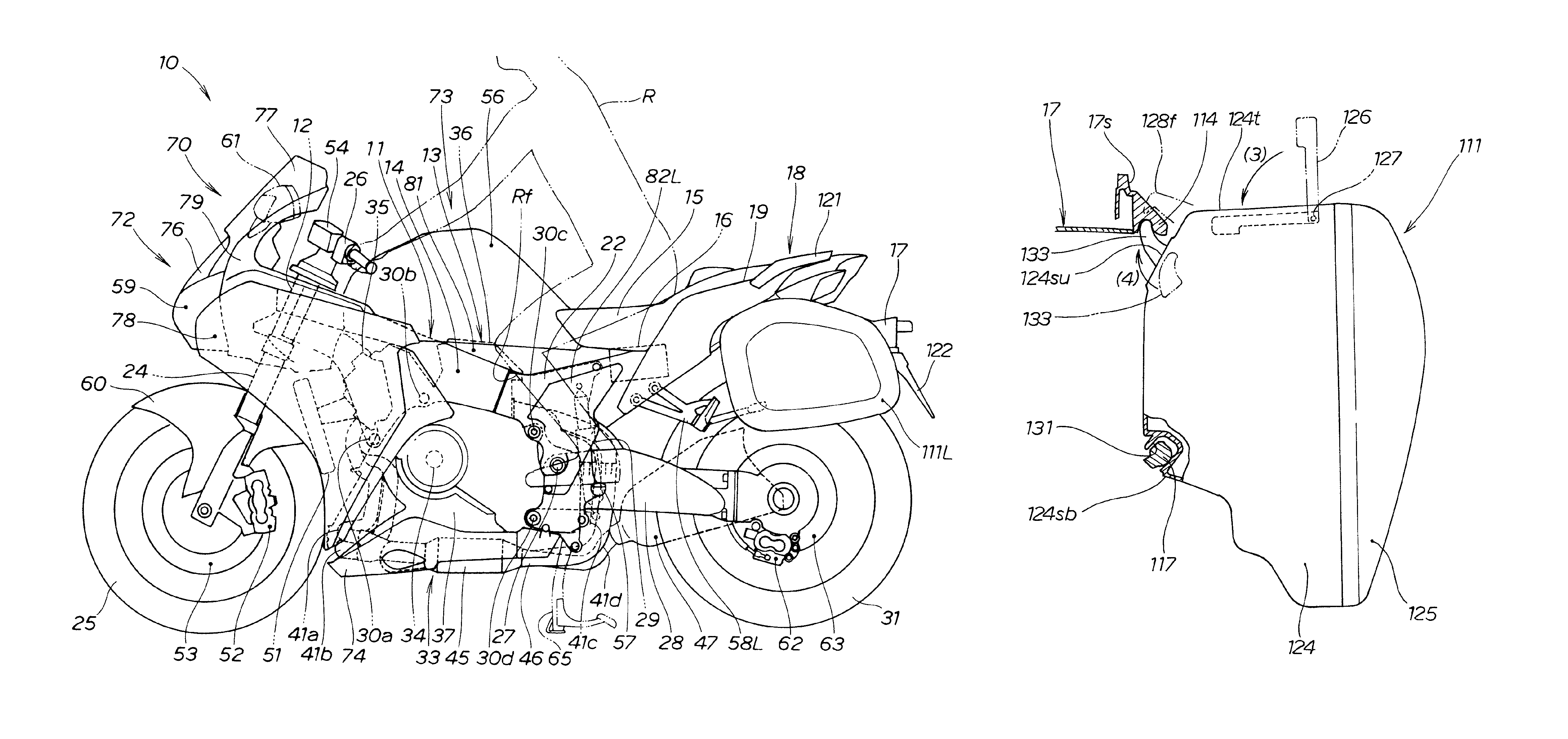 Side trunk mounting structure for two-wheeled motor vehicle