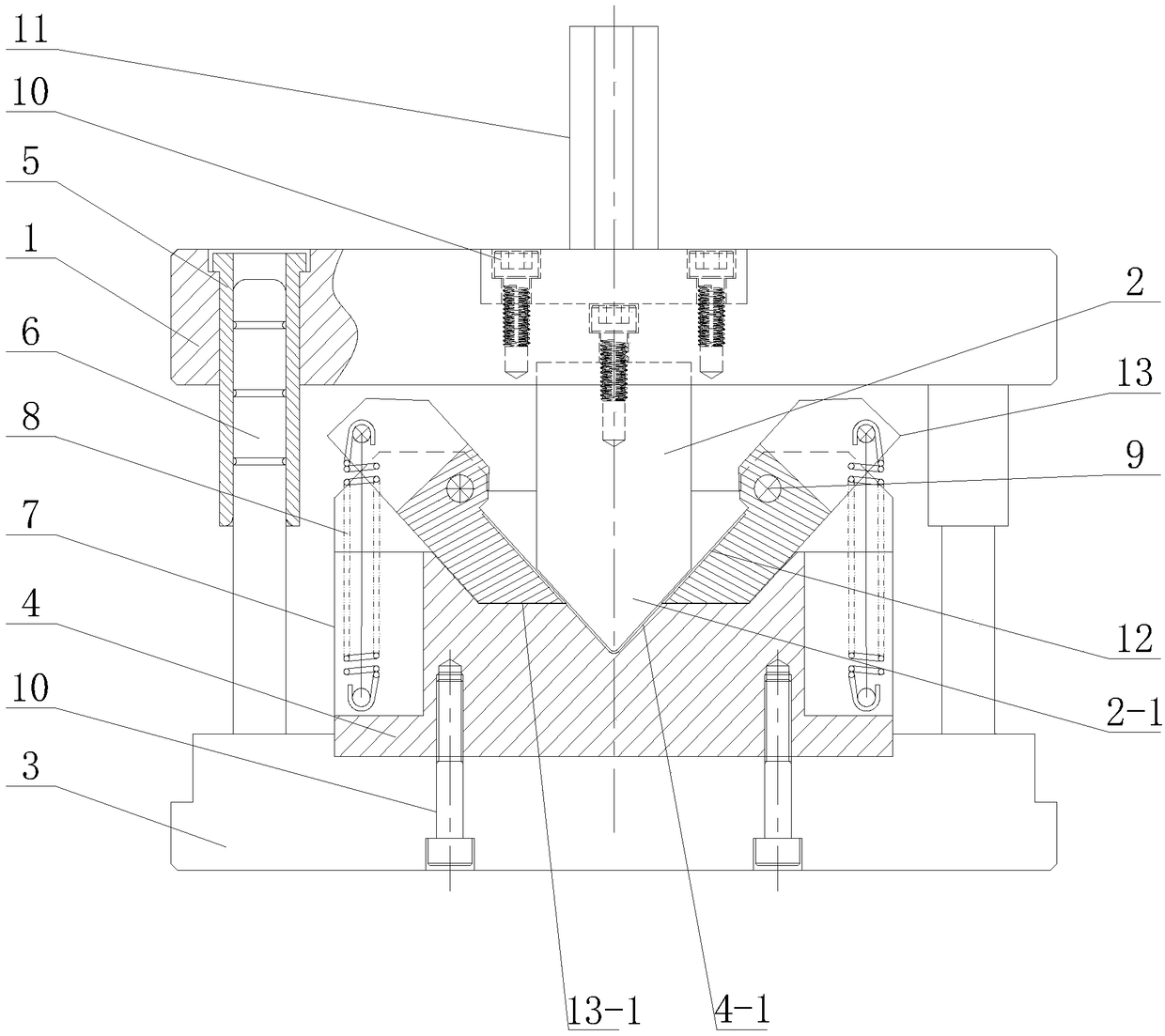 V-shaped workpiece bending-forming mold and forming method