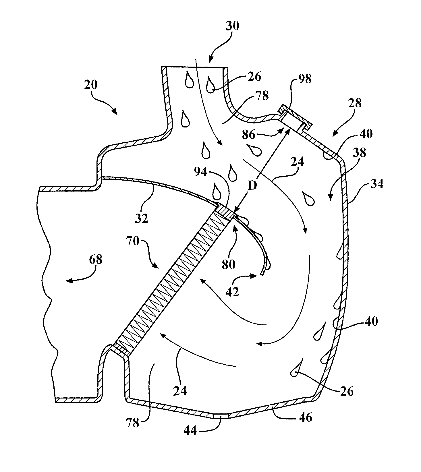 Water separator having a filter assembly
