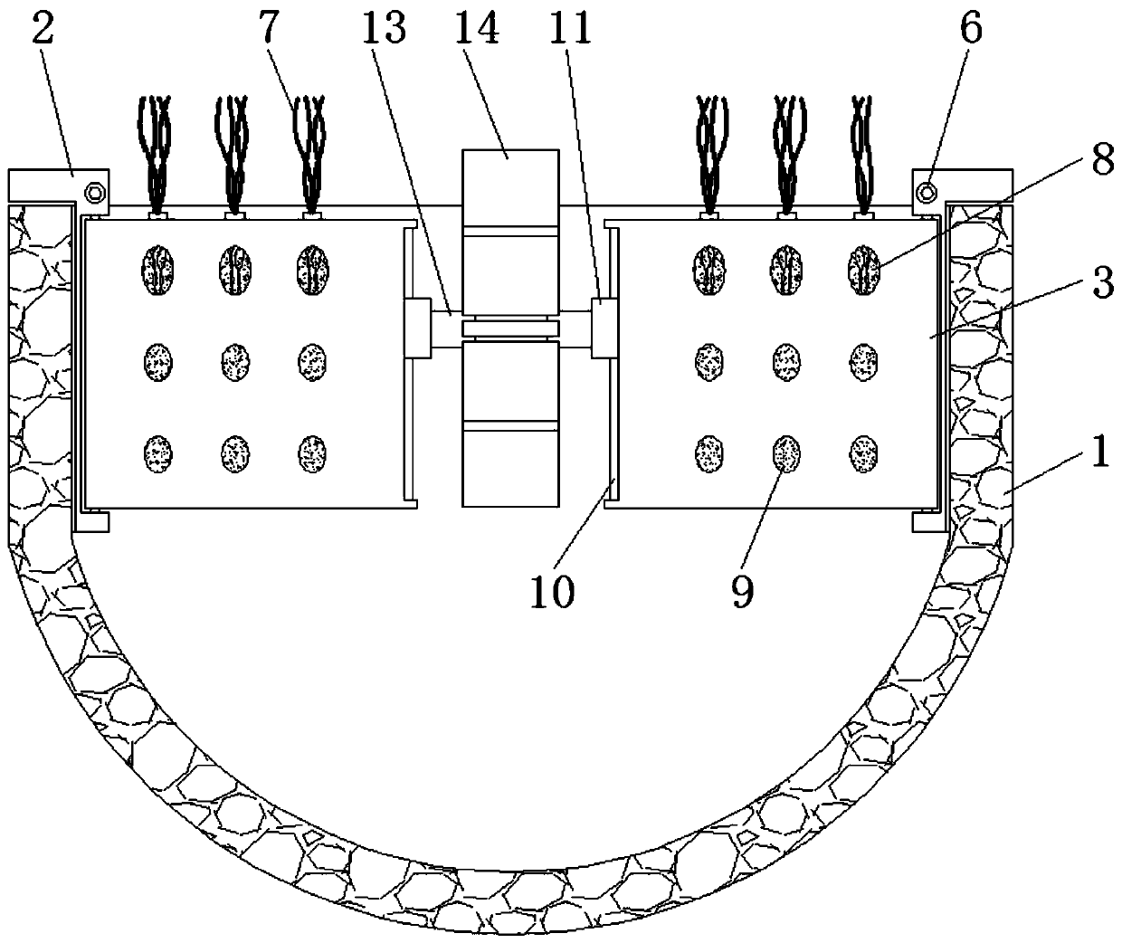 Efficient riverway ecological restoration device based on waterwheel oxygenation