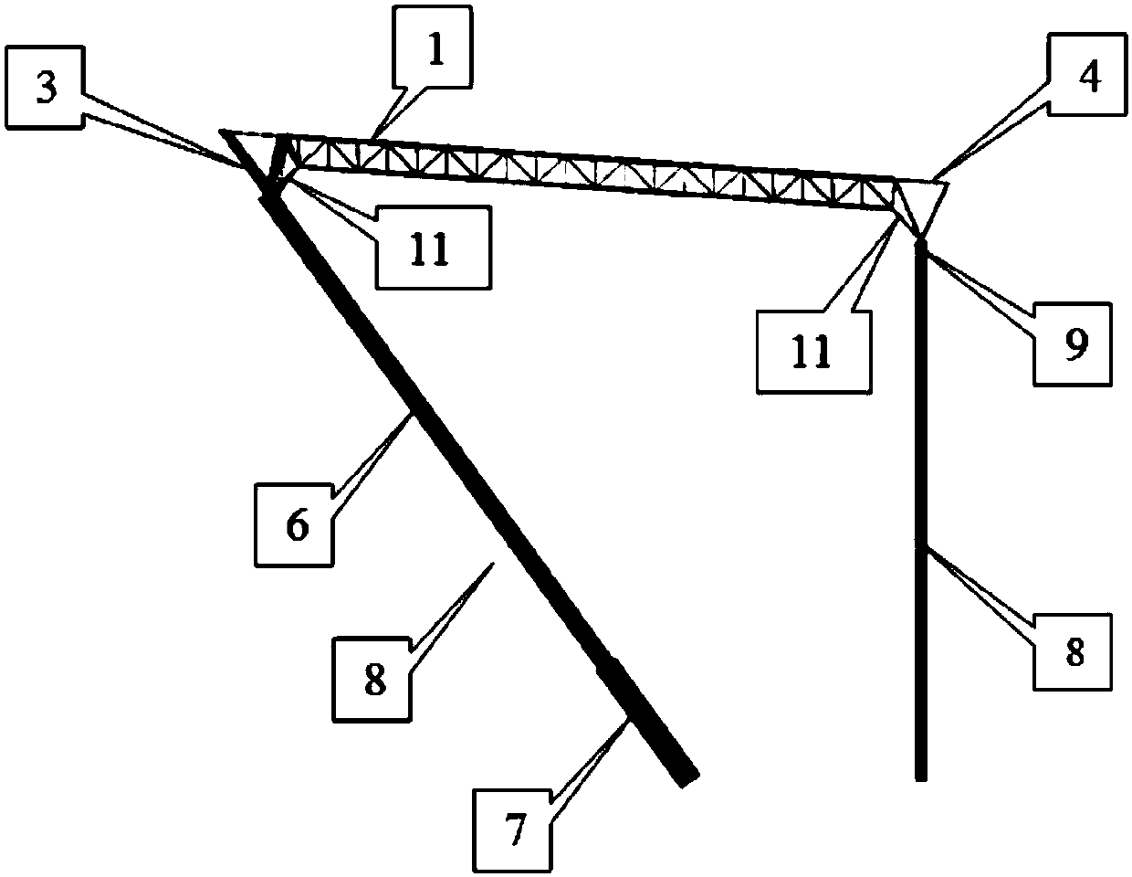 Inclined column and long-span roof coupling stress structure