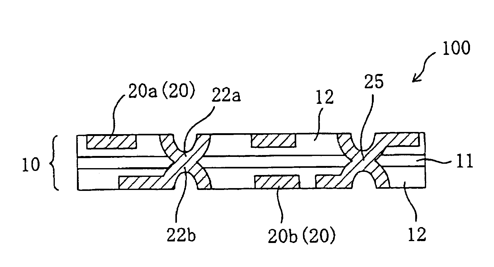 Flexible substrate having interlaminar junctions, and process for producing the same