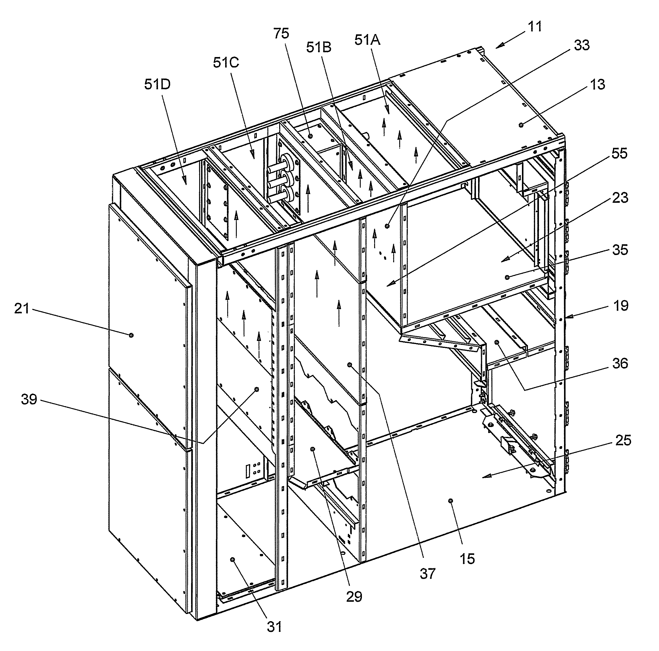 Arc-resistant switchgear enclosure with vent arrangement of a lower compartment