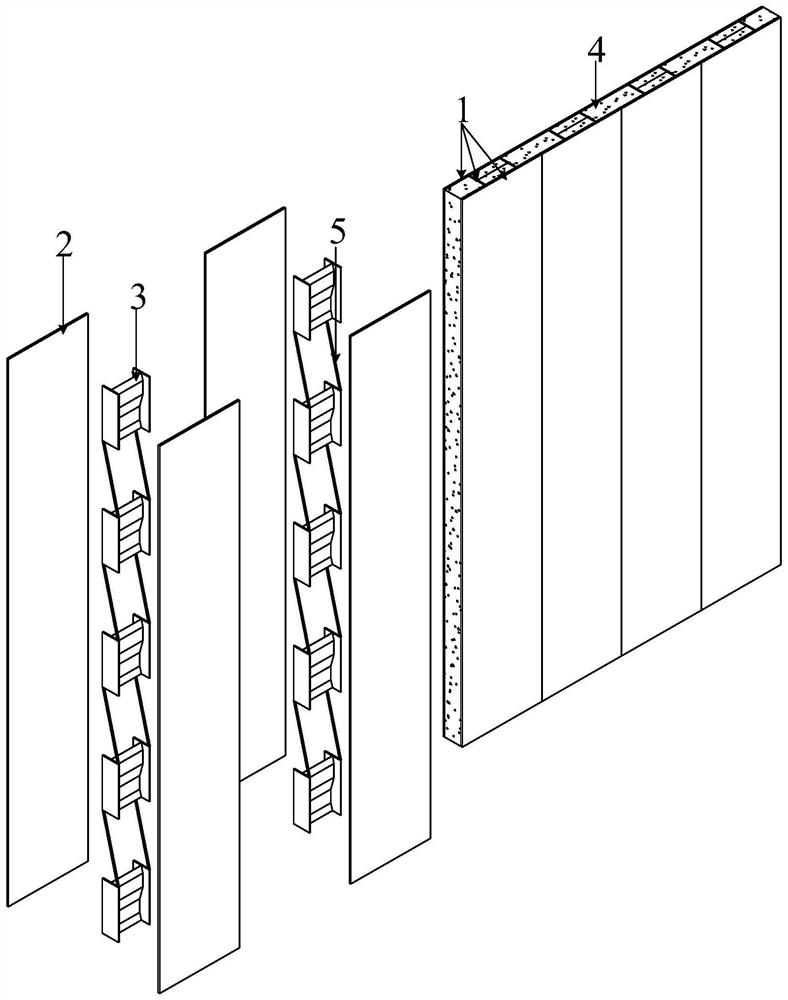 A double-layer steel plate composite shear wall with corrugated web I-shaped steel members truss-tie