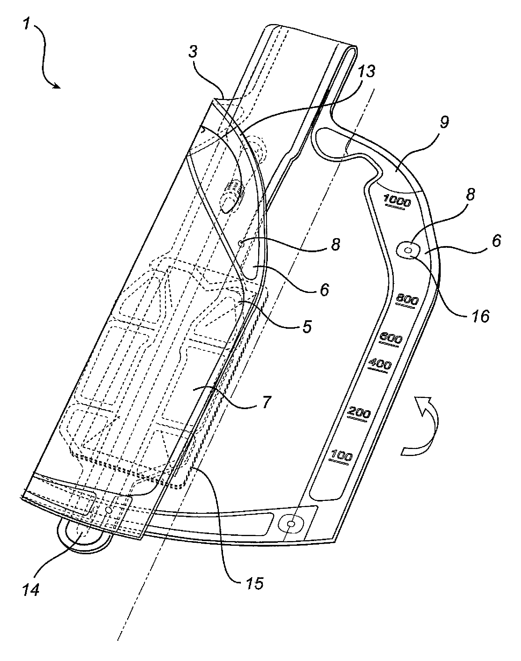 Catheter assembly with a folded urine collection bag