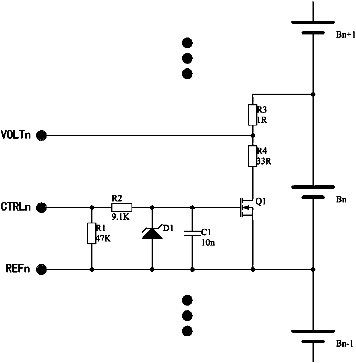 A passive equalization circuit for a battery management system