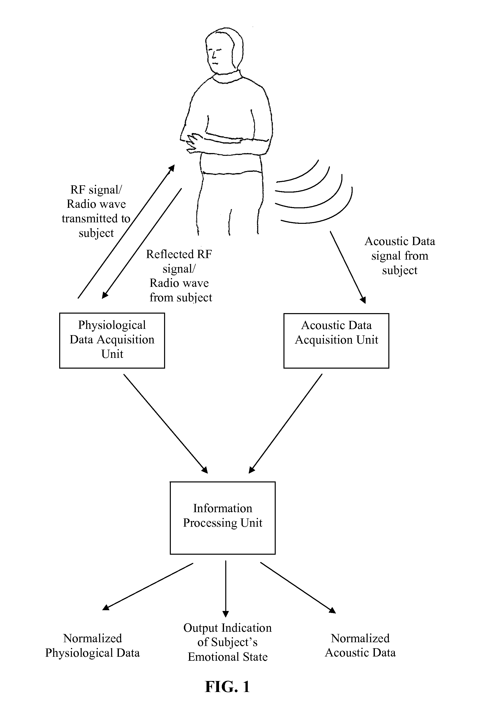 Method and apparatus for evaluation of a subject's emotional, physiological and/or physical state with the subject's physiological and/or acoustic data