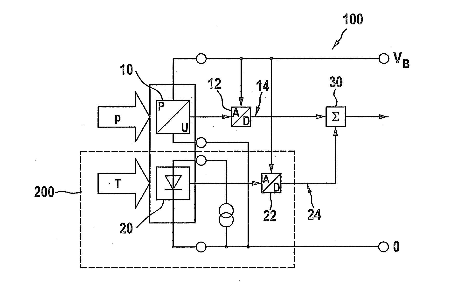 Temperature detection device having a diode and an analog-digital converter