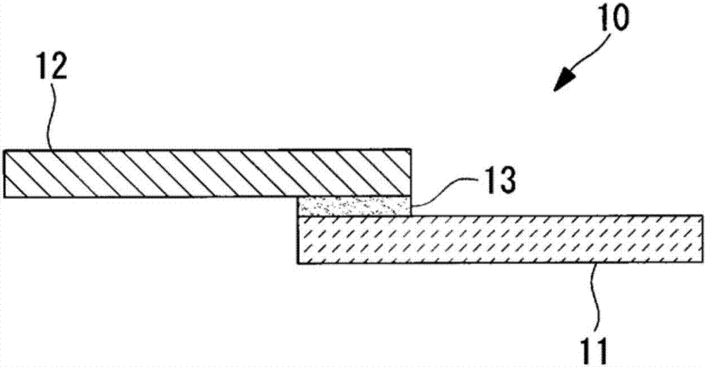 Adhesive and structure, and bonding method