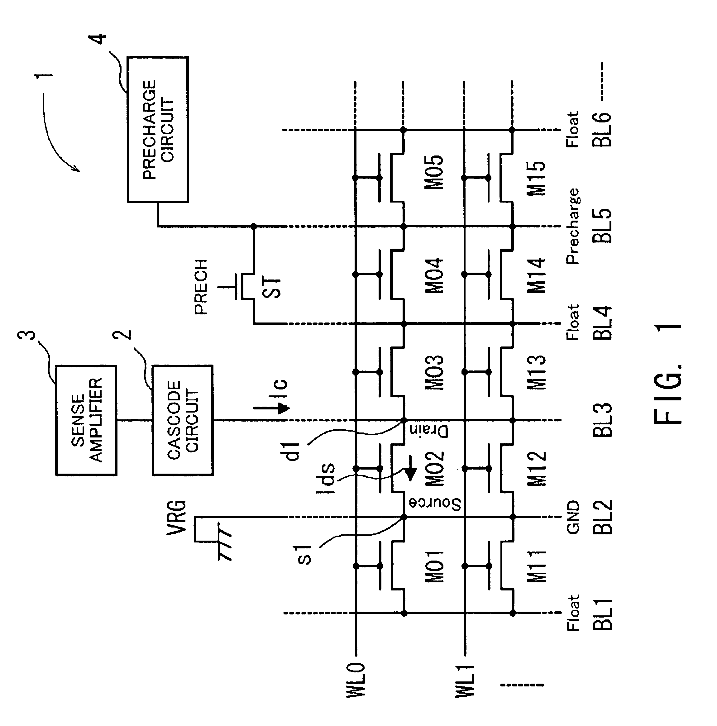 Non-volatile semiconductor memory that is based on a virtual ground method