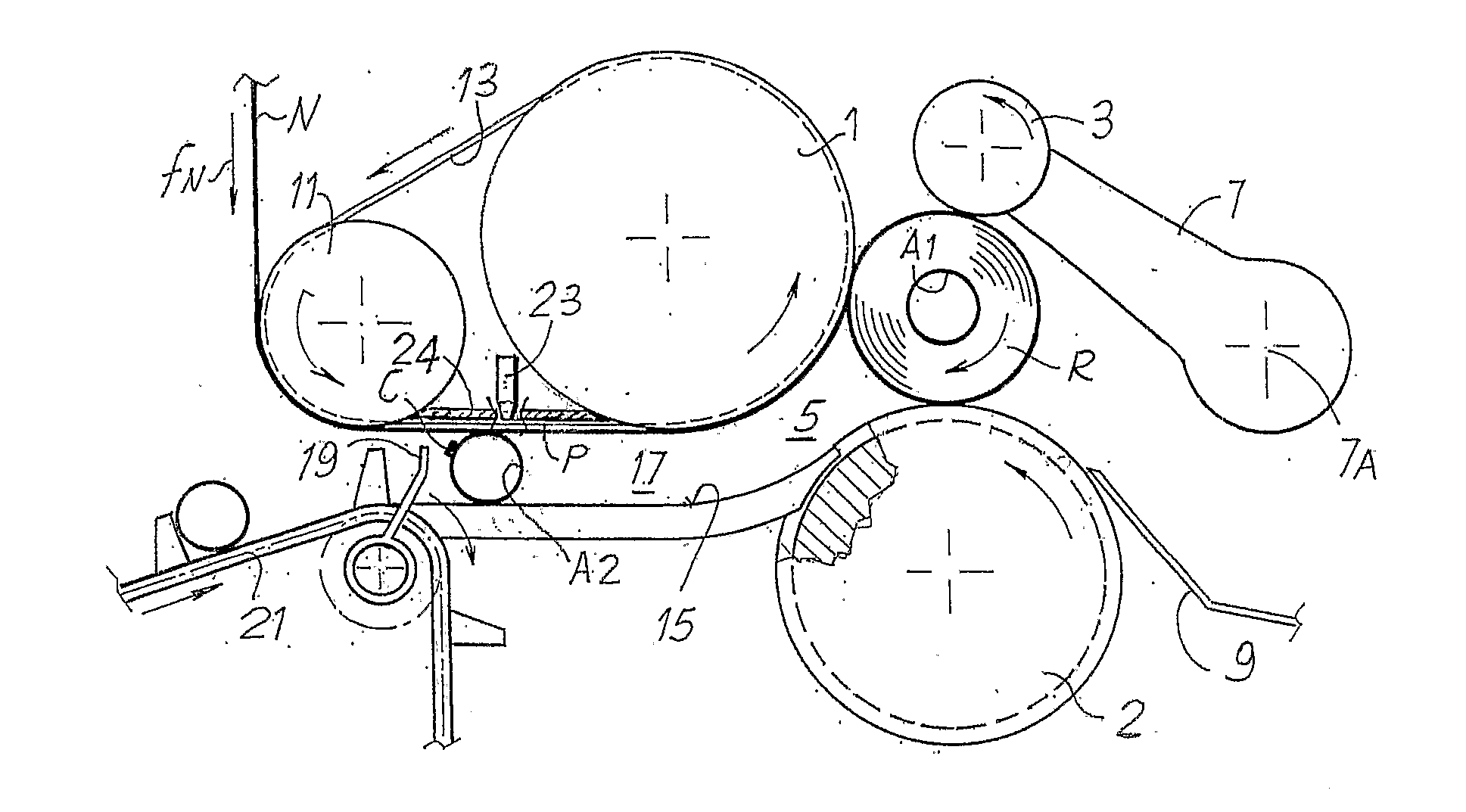 Rewinding Machine, Method for Producing Logs of Web Material