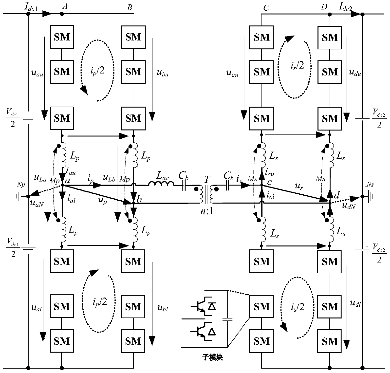Phase shift modulation method between arms of isolated modular multilevel dc-dc converter