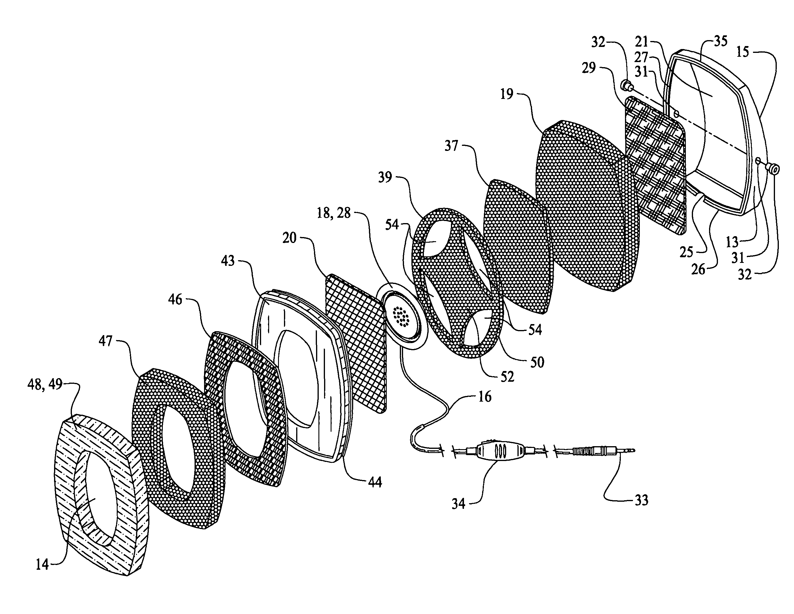 Ambient noise isolation audio headphones having a layered dampening structure