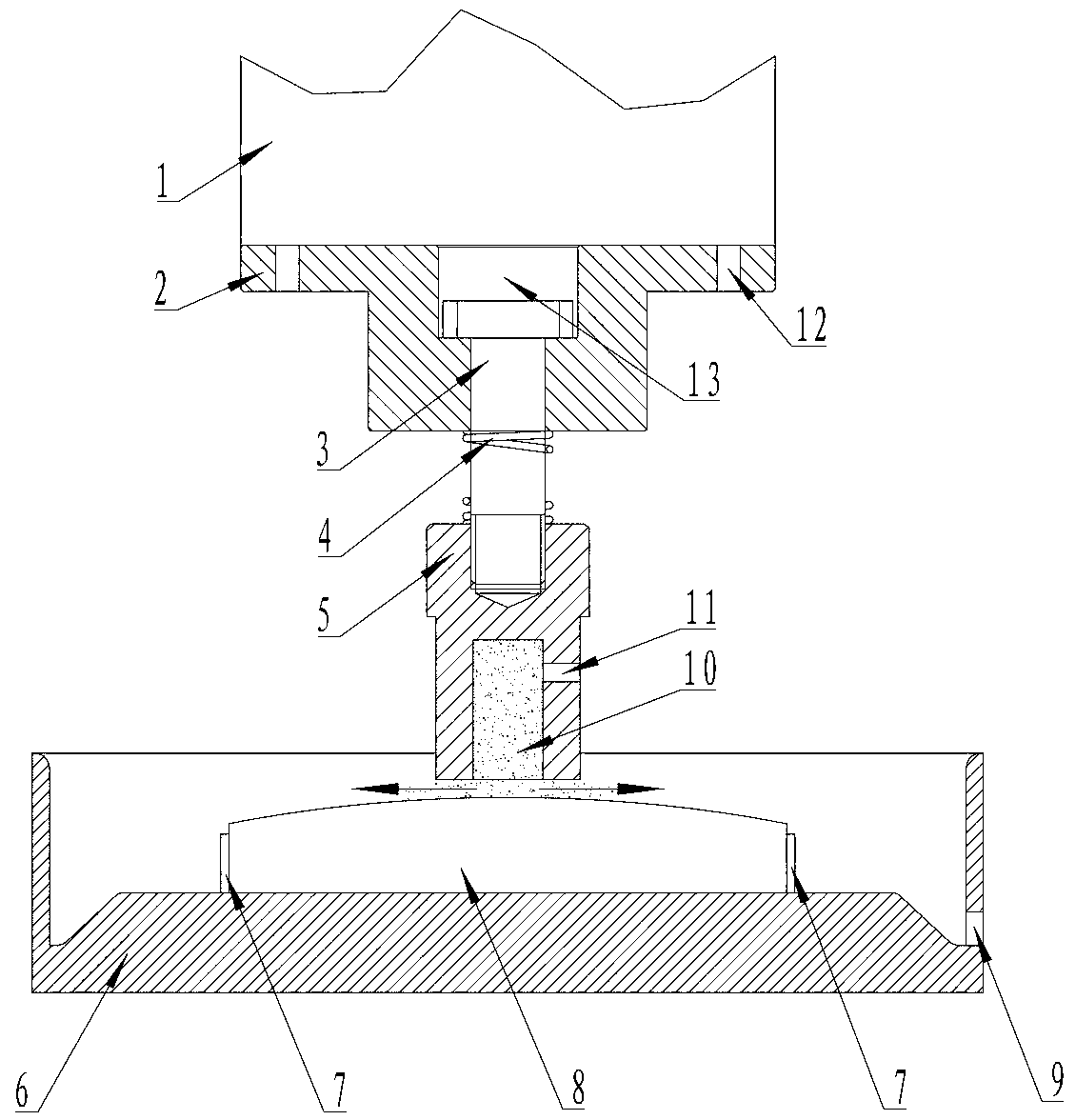 Restraining abrasive particle flow polishing device of hard and brittle material complex curve part