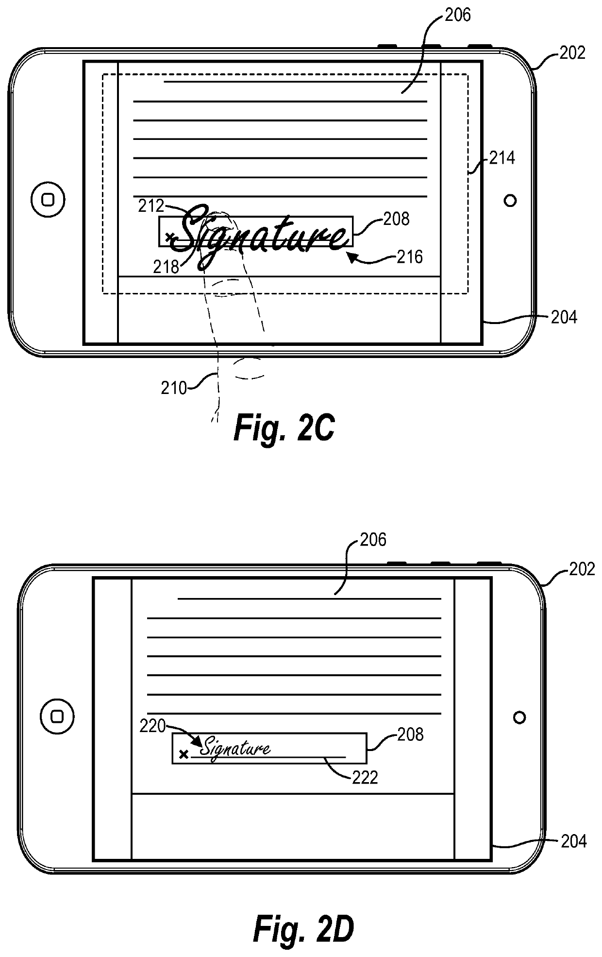 Capturing electronic signatures using an expanded interface area