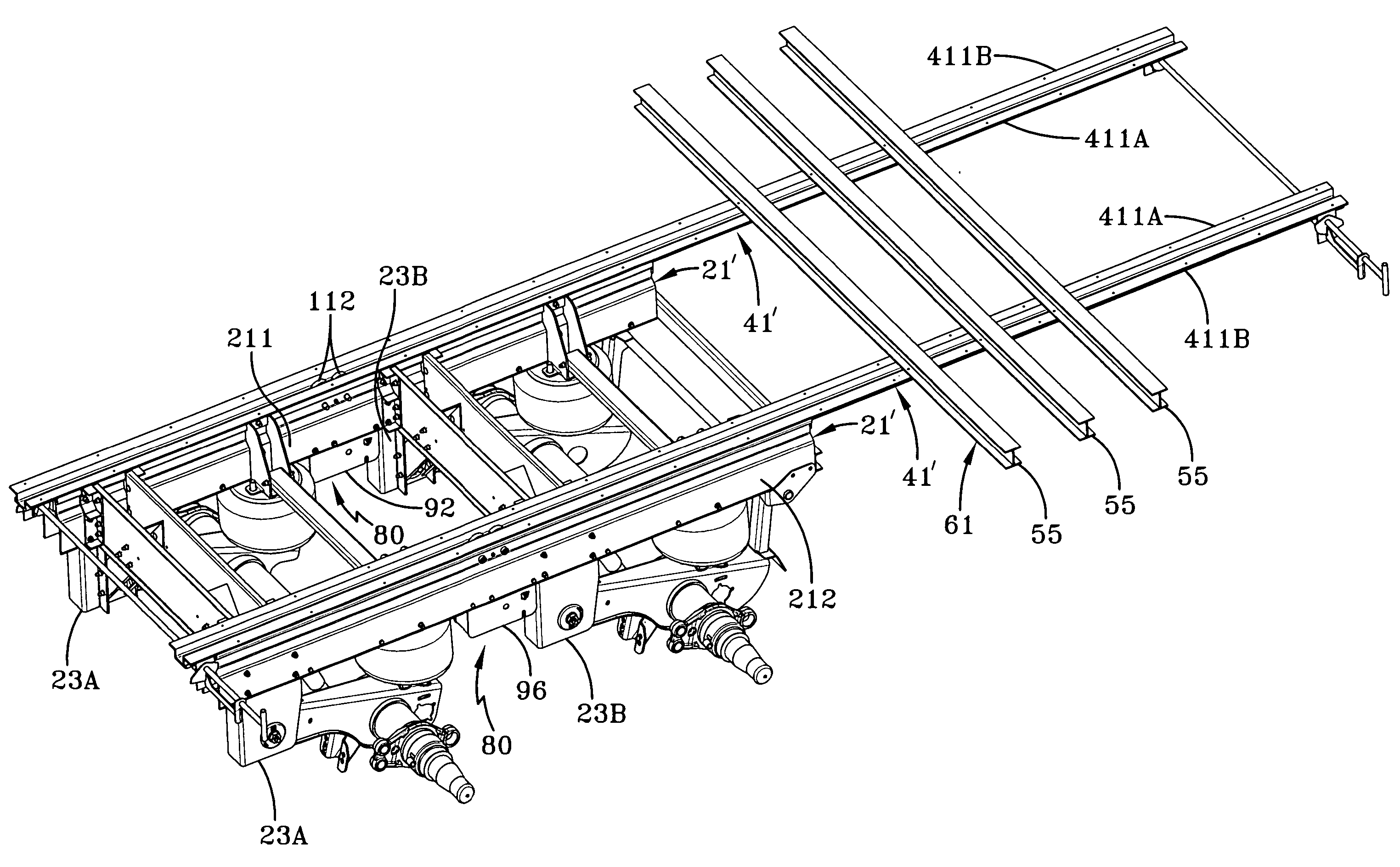 Locking mechanism for movable subframe of tractor-trailers