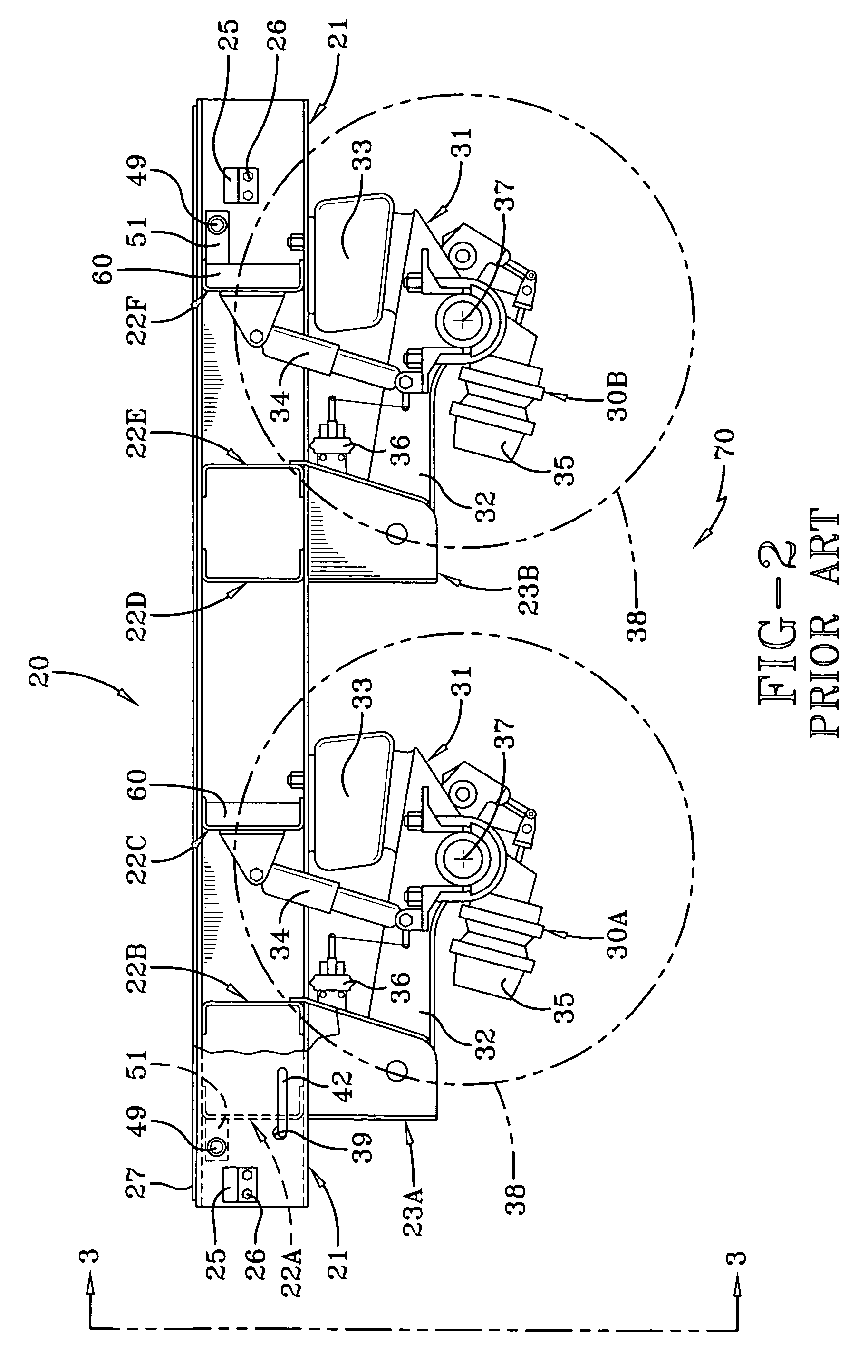 Locking mechanism for movable subframe of tractor-trailers