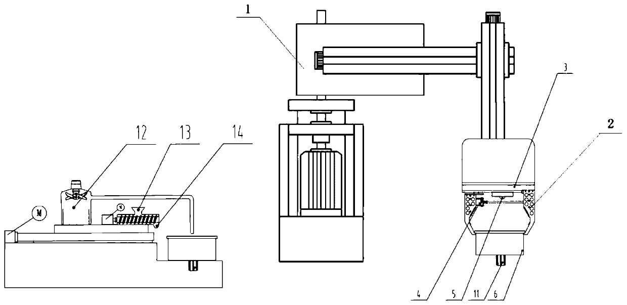 Liquid metal grinding disc self-repairing device with automatic grabbing function